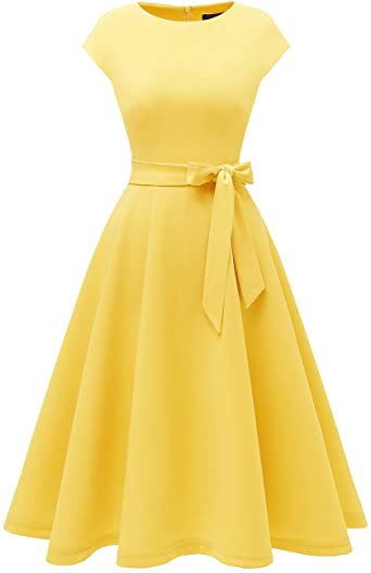 DRESSTELLS Women's Prom Tea Dress Vintage Swing Cocktail Party Dress with Cap-Sleeves