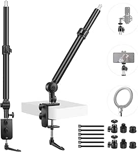 NEEWER Camera Desk Mount Stand 225° Tilt & 360° Swivel 17.7"-24.8" Tabletop Desktop Light Stand Adjustable Table Top Stand C Clamp Ball Head Screw for Ring Light DSLR Phone Overhead Photography 2 Pack