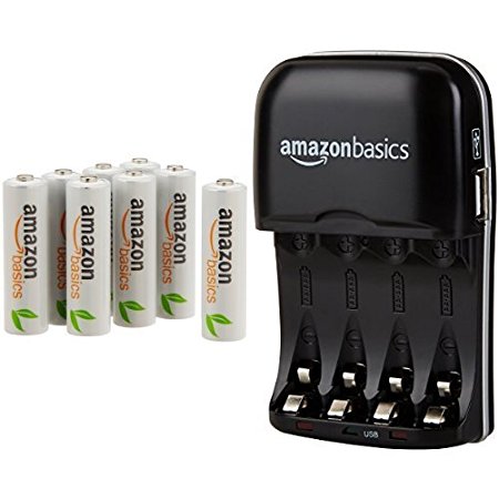 AmazonBasics AA Rechargeable Batteries (8-Pack) and Ni-MH AA & AAA Battery Charger With USB Port Set