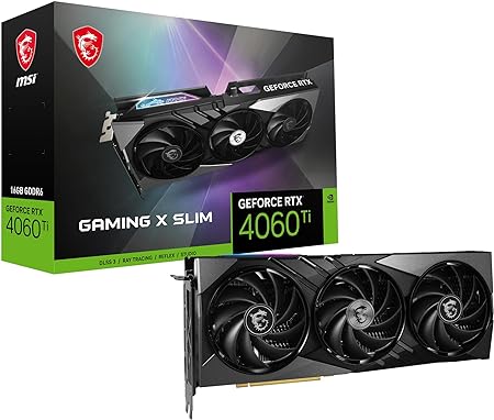 MSI Gaming GeForce RTX 4060 Ti 16GB GDRR6 Boost Clock: 2685 MHz 128-Bit HDMI/DP Nvlink TORX Fan 4.0 Ada Lovelace Architecture Graphics Card (RTX 4060 Ti Gaming X Slim 16G)