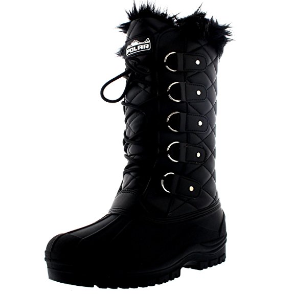 Polar Womens Tall Quilted Fur Lined Snow Tactical Mountain Waterproof Knee High Walking Boots