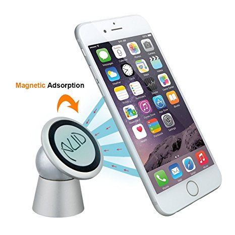 #1 Magnetic Cell Phone Holder by CNAUD - Mobile Phone Car Mount, Magnetic Stand-Creative Bracket - 360 Degrees Rotating Cradle Mount Kit, Dashboard Cell Phone Holder and GPS, Fits All Cell Phones (Silver)