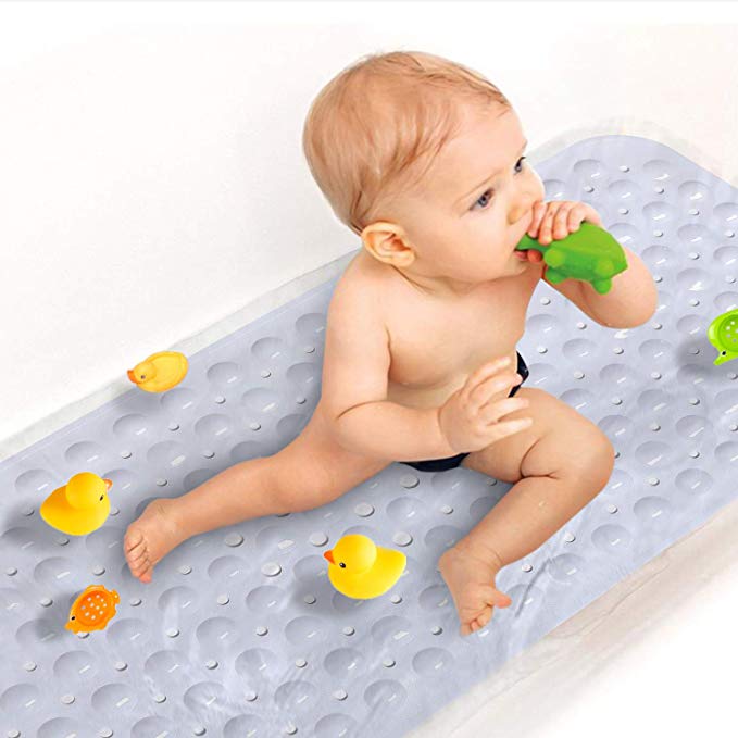 Upgrade Non Slip Bath Mat for Tub Extra Long Bathtub Mat for Kids 40 X 16 Inch - Eco Friendly Bath Shower Mat with 200 Big Suction Cups, Machine Washable Bathroom Mat, White