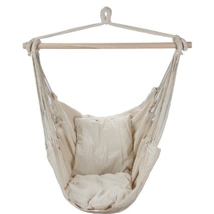 Swing Hanging Hammock Chair With Two Cushions (White)