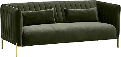 Rivet Frederick Mid-Century Modern Tufted Velvet Sectional Sofa Couch, 77.5"W, Forest Green