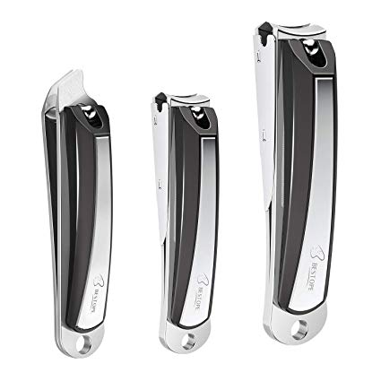 BESTOPE Nail Clippers Set with Catcher,No Splash Fingernail & Toenail & Slant Edge 3PCS Nail Cutter Trimmer Set with Metal Case,Stainless Steel,Good Gift for Women and Men