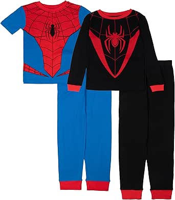 Marvel Boys' 4-Piece Snug-fit Cotton Superhero Pajama Set, Soft & Cute for Kids