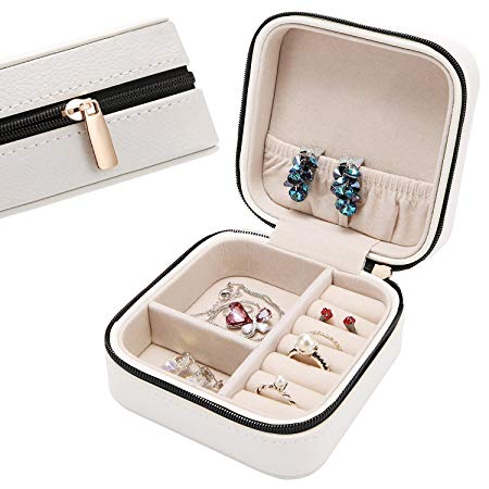 LE Papillion Small Jewelry Box Travel Jewelry Box Jewelry Travel Case Jewelry Organizer with Large Mirror, Gifts for Women, Great Gift Idea (WHITE3)