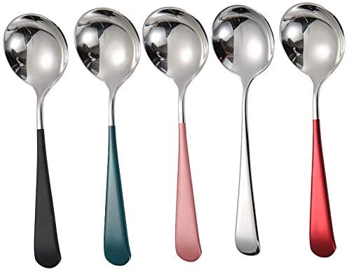 5PCS Christmas Soup Spoon, Stainless Steel Soup Spoon Coffee Spoons Ice Cream Spoon Perfect for Home and Kitchen (White)
