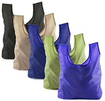 Reusable Grocery Bags | Foldable w/ Integrated String Pouch | Ripstop Nylon Tote