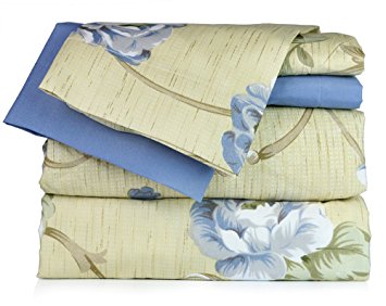 Dor Extreme Super Soft Luxury Floral Bed Sheet Set in 6 Prints, Queen, 6 Piece, Blue