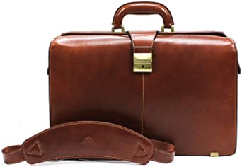 Tony Perotti Mens Italian Bull Leather Benevento Double Compartment Lawyer's Leather Laptop Briefcase