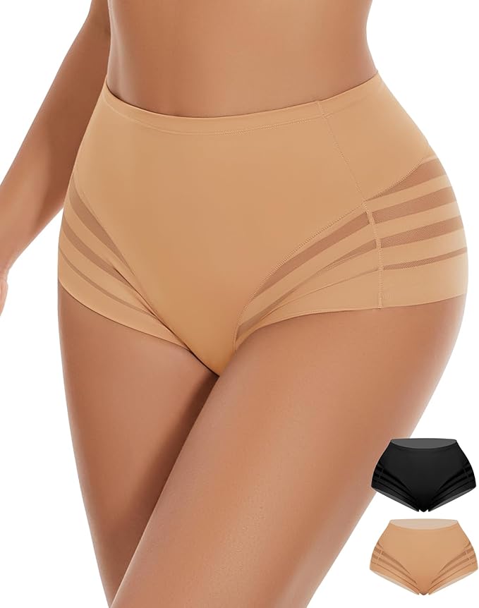 WOWENY Tummy Control Panties for Women Seamless Briefs Comfy Mesh Body Shaper Shapewear Sexy Underwear