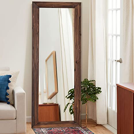 Trvone Full Length Mirror Solid Wood Frame Mirror Floor Mirror with Standing Holder Vertical and Horizontal Hanging Wall Mirror Dressing Mirror for Bedroom Living Room(65"x22", Striped Brown)