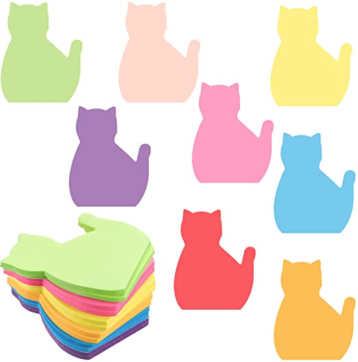 480 Sheets Cat Sticky Notes Set, 8 Colors Bright Colorful Sticky Pad 30 Sheets/Pad Cute Cat Self-Stick Notes, Study Work School Office Supplies Desk Accessories