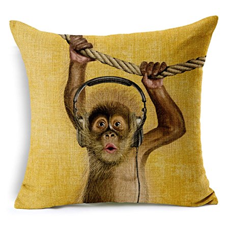 Cotton Linen Sofa Home Decor Design Throw Pillow Case Cushion Covers for cute animals (1, orangutan-brown)