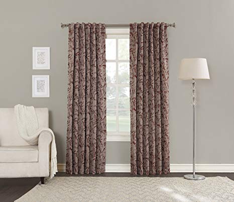 Sun Zero Kadia Floral Blackout Lined Back Tab Curtain Panel, 50" x 84", Spice Red