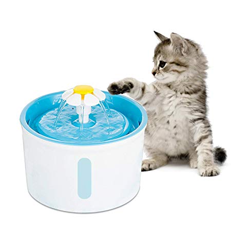 Pet Fountain Cat Water Dispenser - 1.6L Super Quiet Clear Window Flower Automatic Electric Water Bowl with 2 Replacement Filters Animals Blue