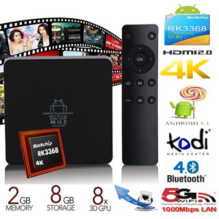 UPPEL UP-TB8R-R8 RK3368 Octa Core Android 5.1.1 Smart Set Top TV Box, HDMI 2.4g/5g Dual WIFI Streaming Media Player