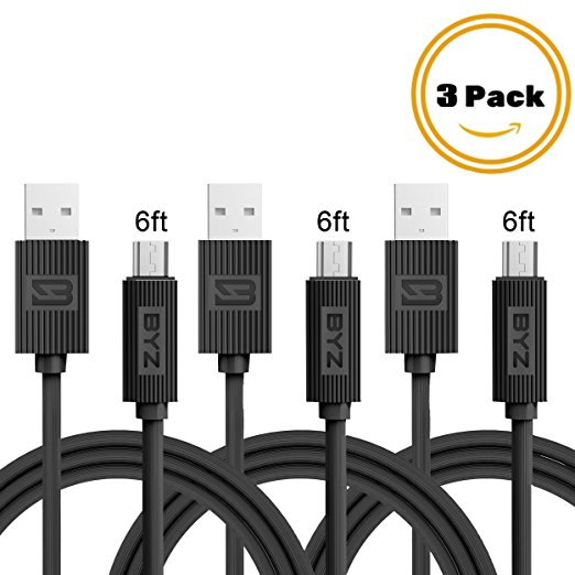 TOBETB 3 Pack Micro USB Charging Cable 6ft Black