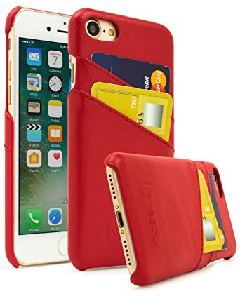 iPhone 7 Case, Bastex Premium Genuine Leather Slim Fit Red Snap On Executive Wallet Card Case for Apple iPhone 7