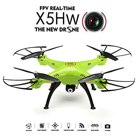 Syma X5HW WIFI FPV Quadocpter With Camera 2.4G 4CH 6Axis High Hold Mode Remote Control Quadcopter Drone RTF Mode 2 (Green)