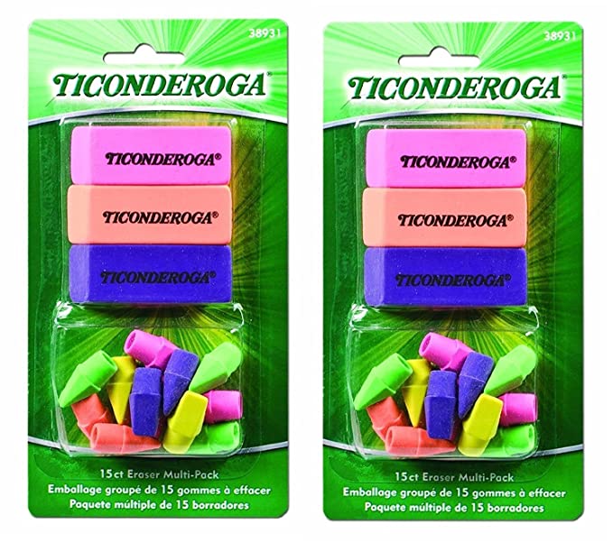 Dixon Ticonderoga Office and School Eraser Combination Set, 2 Packs of 15 Eraser Multi-Pack, Multicolored (38931) (Bundle)