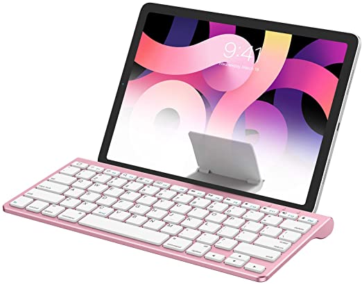 OMOTON Ultra-Slim Bluetooth Keyboard with Sliding Stand for New iPad 8 2020 10.2/ Air 4 , iPad Pro, iPad Mini 4/3/2/1, iPad 4/3/2, Phone 8/8 Plus, Phone X and Other Bluetooth Enabled Devices, Rose Gold