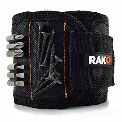 RAK Magnetic Wristband (1 Pack) with Strong Magnets for Holding Screws, Nails, Drill Bits - Best Tool Gift for DIY Handyman, Men, Women (Black)