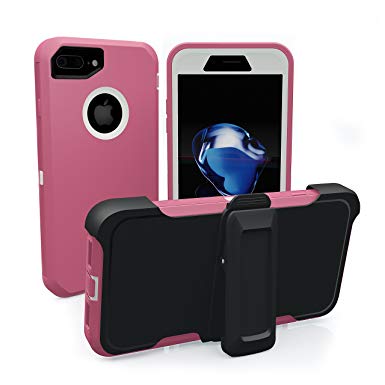 iPhone 7 Plus Case, iPhone 8 Plus Case, ToughBox [Armor Series] [Shockproof] [Pink | White] for Apple iPhone 7/8 Plus Case [Screen Protector] [Holster & Belt Clip] [Fits OtterBox Defender Clip]