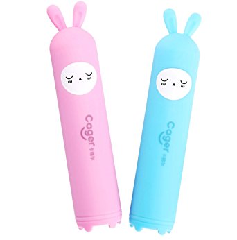 [2-PACK]-3000mAh Portable Power Bank Cute Lovely Designed for Couples Gift Rabbit Silicon Rubber Case Mini Crashproof Shockproof Dustproof Scratch-resistant Mobile Battery Charger (Pink Blue)