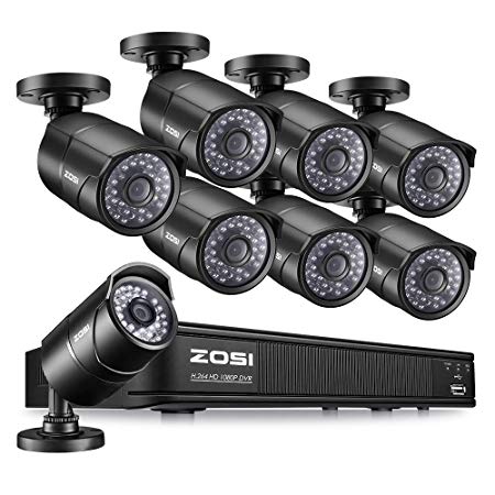 ZOSI PoE Home Security Camera System,8CH 2MP NVR with (8) 2.0 Megapixel 1920x1080 Outdoor/Indoor Surveillance Bullet IP Cameras 120ft Long Night Vision,Remote Access,Motion Detection(No Hard Drive)