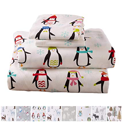 Home Fashion Designs Stratton Collection Extra Soft Printed 100% Turkish Cotton Flannel Sheet Set. Warm, Cozy, Lightweight, Luxury Winter Bed Sheets Brand. (California King, Penguins)