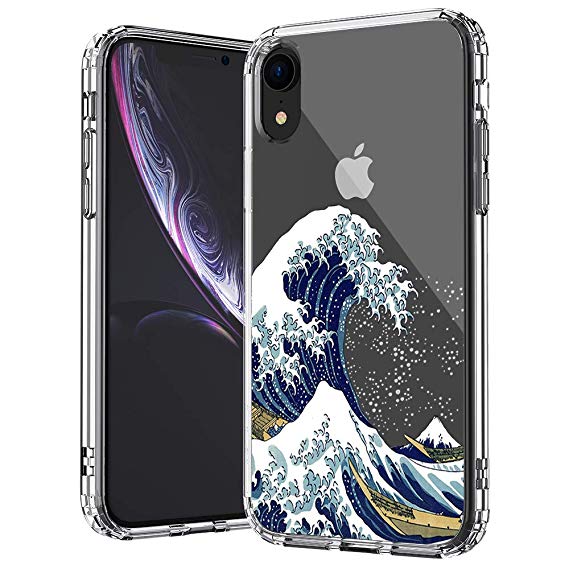 MOSNOVO iPhone XR Case, Clear iPhone XR Case, Tokyo Wave Pattern Clear Design Transparent Plastic Hard Back Case with Soft TPU Bumper Protective Case Cover for Apple iPhone XR