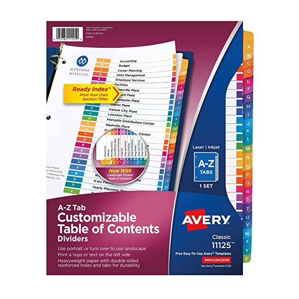 Avery Ready Index Table of Contents Dividers, 26-Tab, 1 Set (11125)