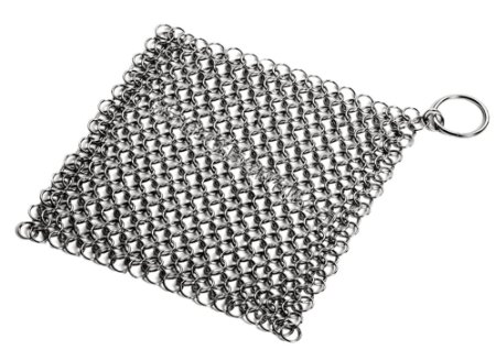Umiwe Basics Cast Iron Cleaner 7 Inch Stainless Steel Chainmail Scrubber Skillet Cleaner with Ring (Silver)