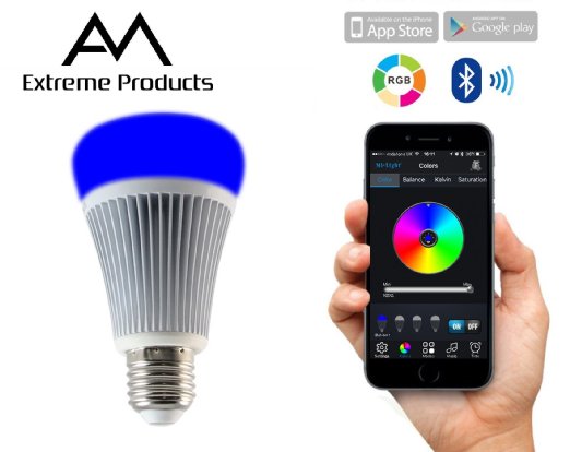 AM Extreme Products #Bestseller Bluetooth Pro-Light 8W Smart LED Light Bulb! Controlled by Smartphone or Tablet including iPhone, iPad and Android. Dimmable with over 16 Million colors to choose from!