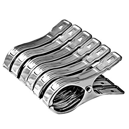 Vicloon 6 Pcs Stainless Steel Beach Towel Clips, Wind Resistant, for Heavy Clothing and Washing, Silver