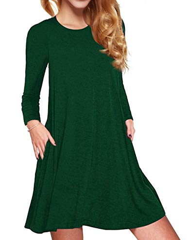 ATOPDREAM Women's Casual Long Sleeve Loose Swing T-Shirt Dress