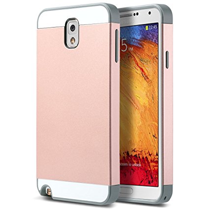 Note 3 Case, Galaxy Note 3 Case - ULAK Hybrid Slim Hard Back Case Cover Rubber Bumper 2in1 Daul Layer w/ Card Storage for Samsung Galaxy Note 3 III N9000 (Rose Gold/Gray)