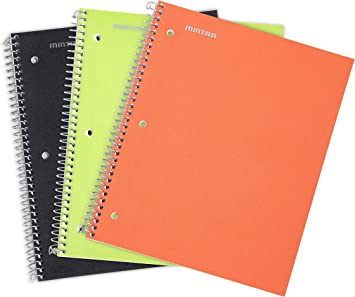 Mintra Office Durable Spiral Notebooks, 1 Subject, (Black, Green, Orange, College Ruled 3 Pack), 100 Sheets, Poly Pocket, Moisture Resistant Cover, Strong Chipboard back, For School, Office, Business