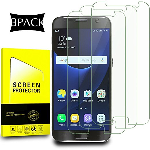 [3PACK]Samsung Galaxy S7 Clear Screen Protector[Easy to Install][HD - Clear][Case Friendly][Anti-Fingerprint]Tempered Glass Screen Protector for Samsung Galaxy S7