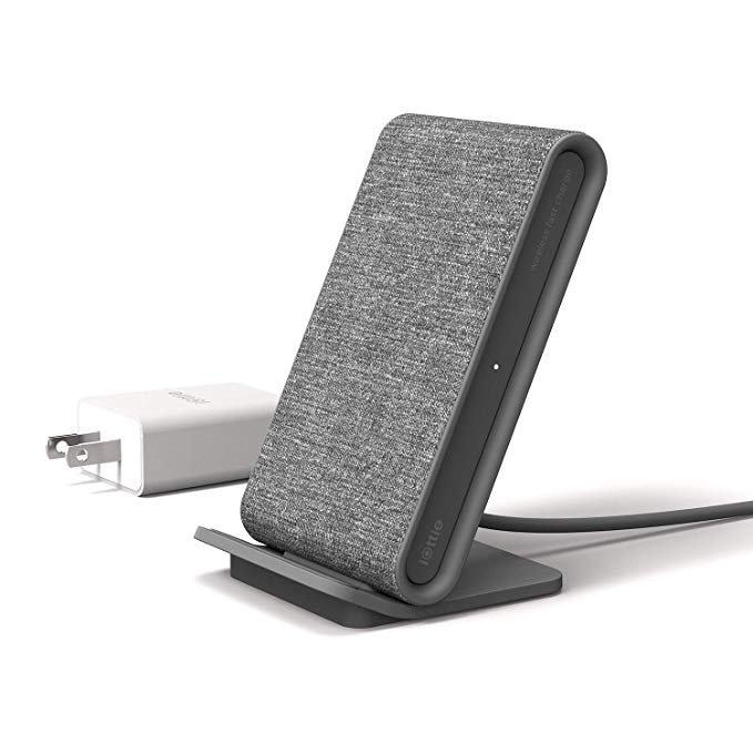 iOttie iON Wireless Fast Charging Stand || Qi-Certified Charger 7.5W for iPhone Xs Max R 8 Plus 10W for Samsung S9 Note 9 | Includes USB C Cable & AC Adapter | Ash