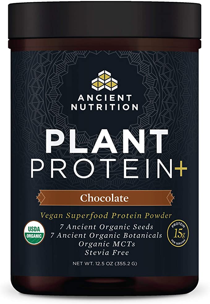 Plant Protein , Plant Based Protein Powder, Chocolate, Formulated by Dr. Josh Axe, Fusion of Organic Seeds & Botanicals Brings You a Vegan, Non-GMO, No Sugar Added Superfood Supplement, 12.5 oz