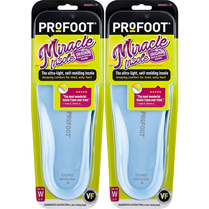 ProFoot Original Miracle Molding Insoles Women's Sizes 6-10, 2 Pair (Colors May Vary), 2-Layer Insole with Memory-Foam Technology, for Relief from Sore Feet and Aching Heels