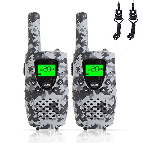 FAYOGOO Kids Walkie Talkies, 22-Channel FRS/GMRS Radio, 4-Mile Range Two Way Radios with Flashlight and LCD Screen. 2 Pack, Camo Gray