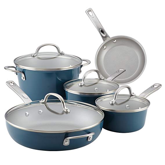 Ayesha Curry Home Collection Porcelain Enamel Nonstick Cookware Set, Twilight Teal, 9-Piece