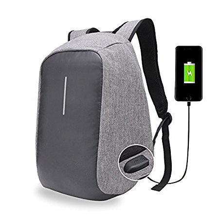 Anti-theft Backpack With USB Charge Port Design, Casual Light weight Waterproof Bag for Travel / School, Concealed Zippers Larger Volume Capacity (Grey)