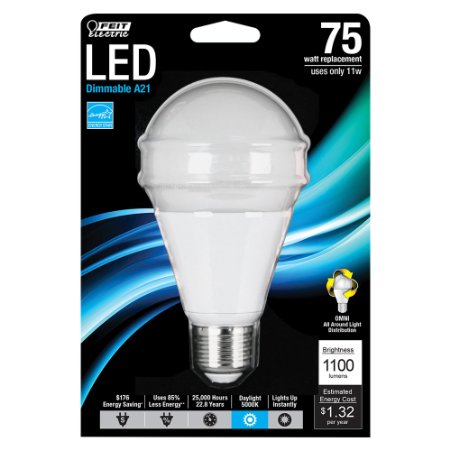 Feit Electric BPOM75/850/LED 75W Equivalent A19 5000K Dimmable LED