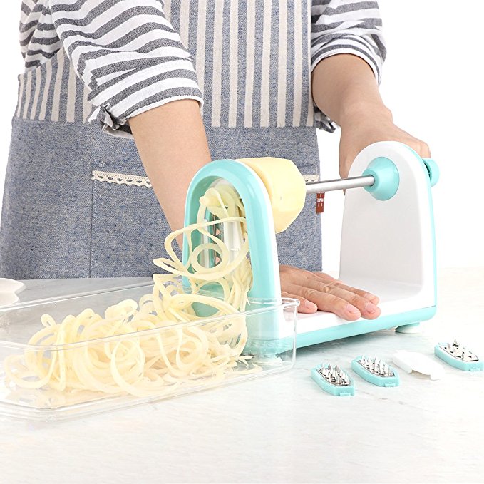 Ourokhome Zucchini Spaghetti Maker Vegetable Spiralizer with 5 Slicer Blades for Zoodle Veggie Noodles and Potato Slicer